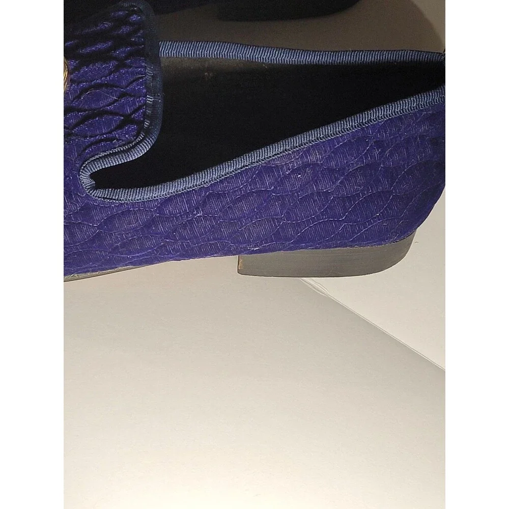 Stacy Adams Mens Blu/ Purp Quilted Velvet Loafers Slip On Gold Medallion 14m